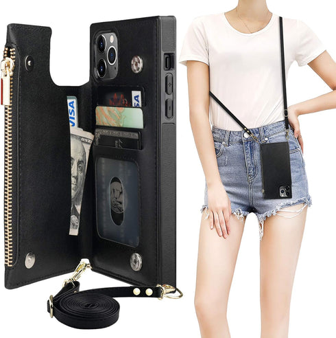 Bocasal Crossbody Wallet Case for iPhone 11 Pro Max with Card Holder,Zipper Card Slot Protector Shockproof Purse Cover with Removable Cross Body S...