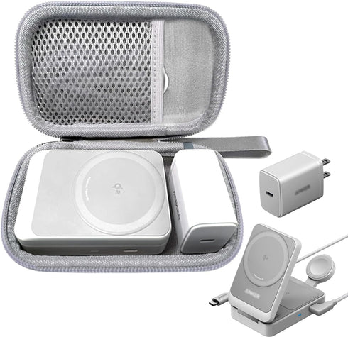 Case for Anker MagGo 3 in 1 Charging Station, MagSafe Charger Compatible, Qi2 Certified 15W Wireless Charger Stand(Case Only) (Gray Zipper)...