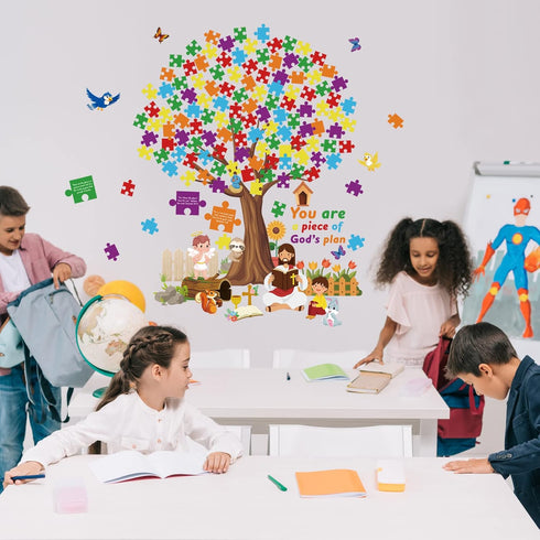 155 Pieces of Christian Tree Bulletin Board Set The Gods Plan to Decorate Children's Sunday School, Religious Bible, Scripture Classroom, Cut Deco...