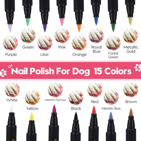 Dog Nail Polish Pens Quick Dry, 15 Colors Pet Nail Polish Set for Dogs to DIY Stylish Dog Nail Art, Dog Safe Nail Polish Non Toxic, Easy to Use - ...