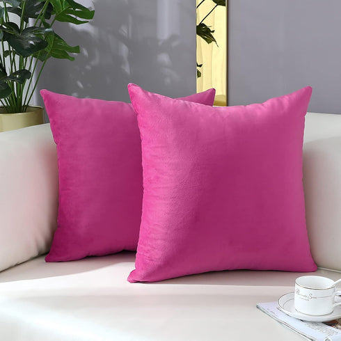 mixeoo Comfy Hot Pink Throw Pillow Covers Decorative Square Solid Thick Velvet Super Soft Cushion Cases Home Decor for Sofa Couch Living Room Chai...
