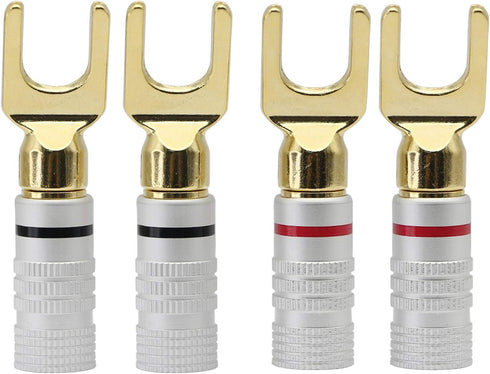 XMSJSIY Y Spade Plug,Speaker Spade Connector, Fork Spade Plug 45 Degree for Speaker Wire, Plug Audio Jack Connector Pure Copper for Speaker Wire,S...