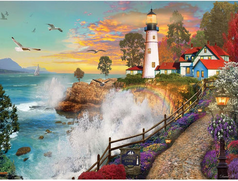 Bits and Pieces - 500 Piece Jigsaw Puzzle for Adults - ‘Lighthouse Park’ 500 pc Large Piece Sunset by The Ocean Jigsaw by Artist David Maclean - 1...