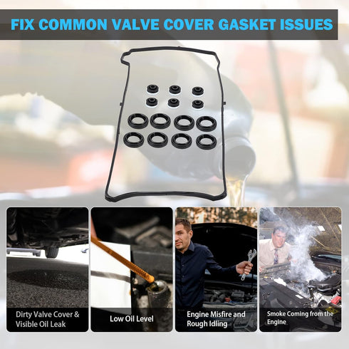 Valve Cover Gasket Set - Compatible with 2.0L 2.3L 2.4L 2002-2015 Honda Accord, Civic, CR-V, Element, Crosstour, Acura CSX, ILX, RDX, RSX, TSX - R...