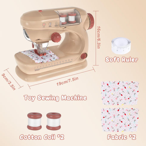 deAO Sewing Machine for Beginner, Safe Small Sewing Kit with Music Pre-Threaded Thread Fabric, Pretend Play Arts and Crafts Toys Gift for kids age...