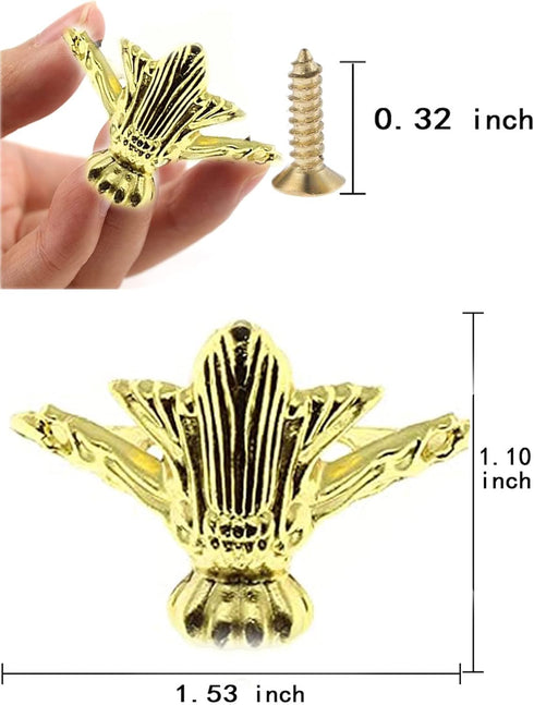 24 PCS Antique Brass Box Metal Feet Legs for Small Wood Jewelry Crafts Case, Tiny Boxes Chest Storage Corner Protector Feet for Wooden Boxes, Deco...