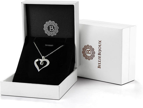 Billie Bijoux Silver Love Heart Necklace 925 Sterling Silver Platinum Plated Round CZ Woman's Jewelry Gifts for Women...