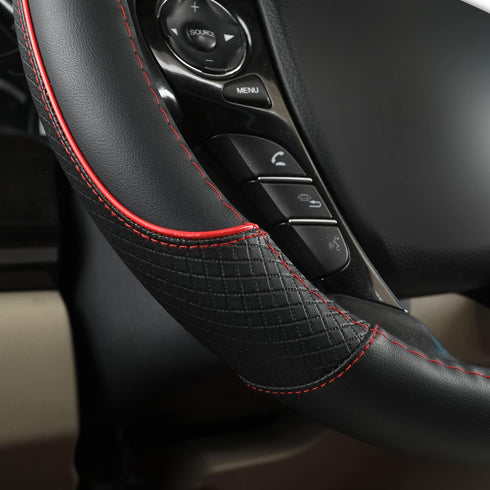 GIANT PANDA Steering Wheel Cover for Chevy Silverado - Car Steering Wheel Cover for Chevrolet Colorado Tahoe -Black+Red Trim...