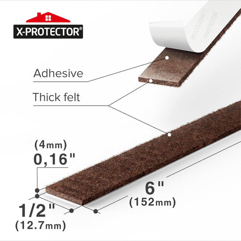 X-Protector Felt Furniture Pads - 20 PCS 6 x 1/2" - Premium Felt Strips with Adhesive Backing - Rectangular Furniture Pads for Hardwood Floors - C...