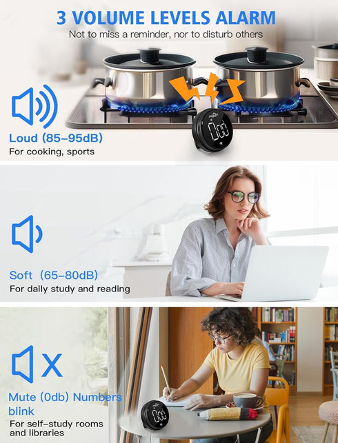JOYHILL Revolutionary Digital Kitchen Timer: Large LED Display, 3 Volume Levels, Magnetic & Portable - Ideal for Cooking, Teaching, Fitness, & Mor...