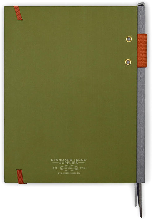 DesignWorks Ink Standard Issue Army Green and Chili Planner Notebook No. 3 Journal with 192 Lined Pages, Elastic Closure, Pen Holder, and 3 Ribbon...