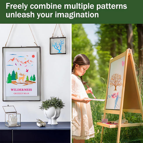 Forest Wildlife Animal Stencils for Painting, 16 Pcs Plastic Reusable Stencils for Kids of Deer Bear Tree Patterns for Painting on Wood Wall Fabri...