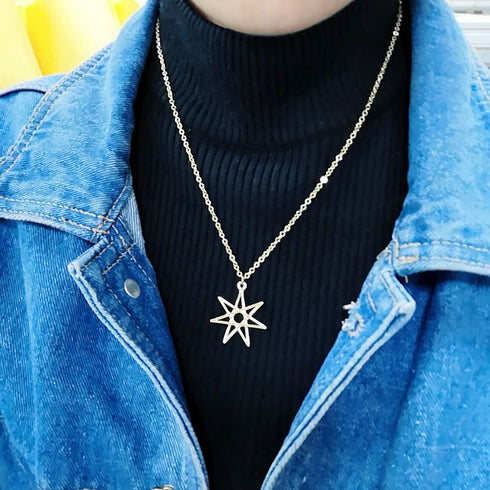 Elven or Faerie Seven Pointed Star Septagram Pendant Necklace Rose Gold Silver Tone...