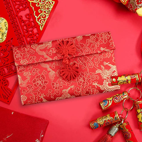 Hying 6 PCS Silk Red Envelope Chinese HongBao Card Envelopes Lucky Money Red Pockets Chinese Red Gift Card Envelopes Gift Wrap Bags with Knot/Copp...