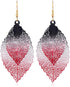 Caiyao Leaf Long Pendant Necklace Dangle Earrings Jewelry Set Delicate Colorful Filigree Long leaves Necklace Unique Bohemian Double Layer Leaf Ch...