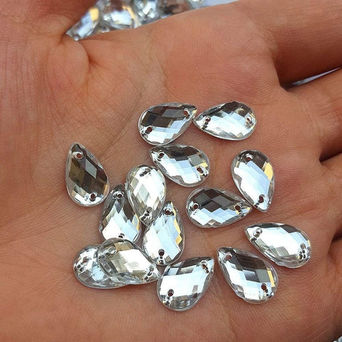 300Pcs 0.31x0.51? Drop Shape Crystal Clear Acrylic Sew On Rhinestones Flatback Sewing Stones for Clothes Dress Crafts Garments Accessories (Silver...