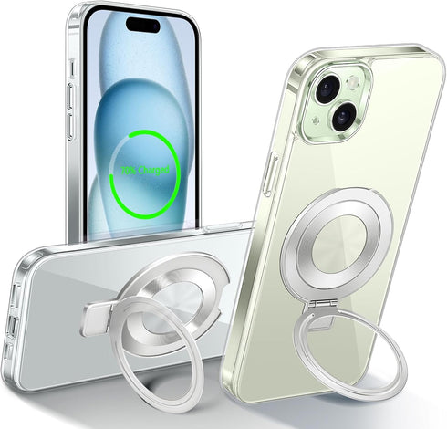 Clear for iPhone 15 Case Ring Holder Compatible with MagSafe Invisible Kickstand Shockproof Military Grade Drop Protection Matte Transparent Cover...