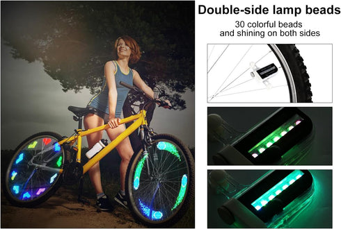 Rottay Bike Wheel Lights, Bicycle Wheel Lights Waterproof RGB Ultra Bright Spoke Lights 14-LED 30pcs Changes Patterns -Safety Cool Bike Tire Acces...