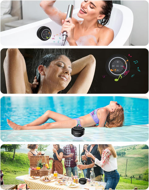 Shower Speaker Bluetooth Waterproof, Portable Wireless Waterproof Speaker for Pool, Floating IP67 Bathroom Speaker with Suction Cup for Camping Be...