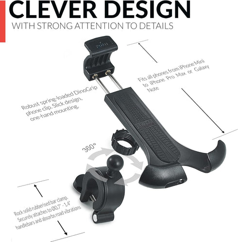 New 2025 Bicycle & Motorcycle Phone Mount - The Most Secure One-Handed Bike Phone Holder for iPhone, Samsung or Any Smartphone. Stress-Resistant a...