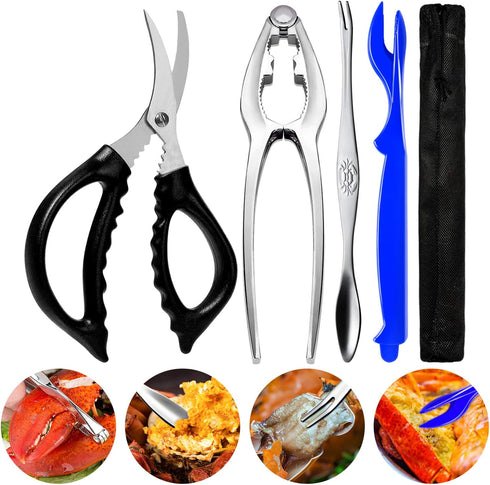 Crab Crackers and Tools Stainless Steel Lobster Crackers and Picks Set Forks Nut Cracker Set Opener Shellfish Lobster Crab Leg Crackers...