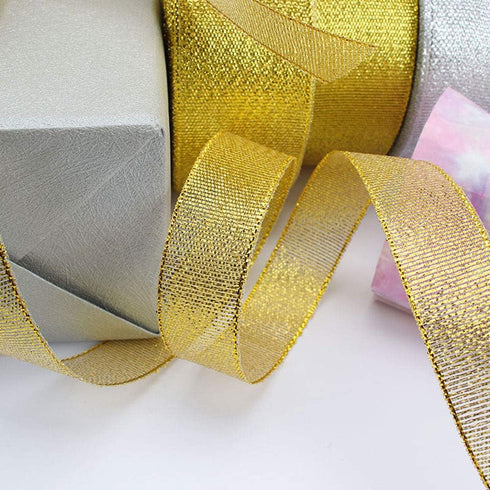 YAKA 2 Rolls 4/5 Inch 50 Yards Polyester Yarn Metallic Glitter Ribbon for Holiday Wedding Birthday Party Decoration Gift Wrapping (Black and Gold,...