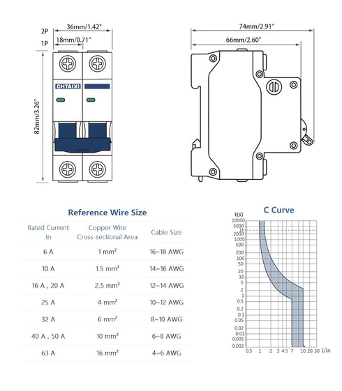 DC Miniature Circuit Breaker, 2 Pole 600V 20 Amp Isolator for Solar PV System, Thermal Magnetic Trip, DIN Rail Mount DC Disconnect Switch C20...