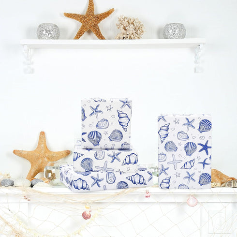 JarThenaAMCS 100 Sheets Ocean Tissue Paper Blue Sea Shell Starfish Gift Wrapping Paper Coastal Beach DIY Art Craft Tissue for Wedding Birthday Sum...