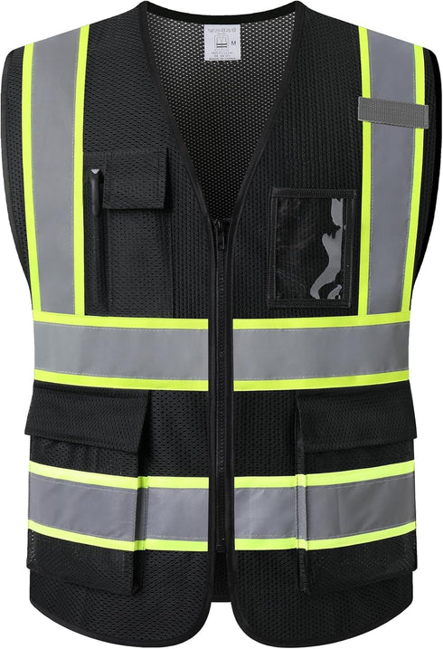 Reflective Safety Vest for Men Women with 5 Pockets and Zipper Front High Visibility Mesh Vest Hi Vis Construction Work Vest,Meets ANSI/ISEA Stand...