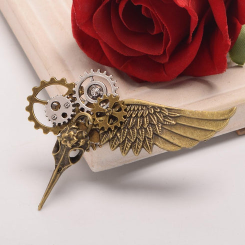GRACEART Steampunk Plague Bird Wings Gears Brooch...