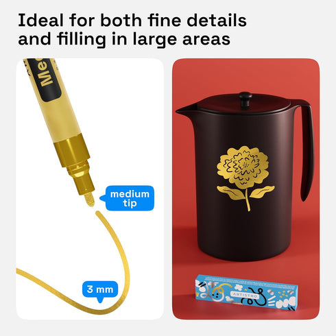 ARTISTRO 2 Gold Acrylic Paint Pens for Rock Ceramic Wood Glass Metal Fabric Plastic - 3mm Metallic Paint Markers Ideal for Scrapbooking DIY Crafts...