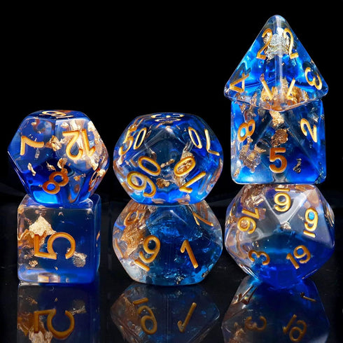 Blue Resin DND Dice Set Polyhedral D&D Dragon Dice for Dungeons and Dragons Gifts Pathfinder Shadowrun Role Playing Games-Navy Blue Clear Gold Fla...