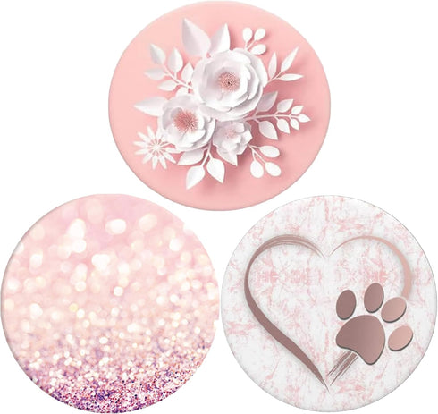 Foldable Phone Stand 360° Swivel Grips Phone iPhone Handle Tablet(3 Pack) - White Rose Gold Geometric Pink Marble...