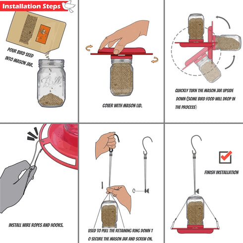 1 PCS | Birds Feeder for Outside Hanging | Wild Birds Feeders Suitable for Mason Jar (2.75 in Diameter-8/16/24/32oz) | Birds Feeders as Garden Gif...