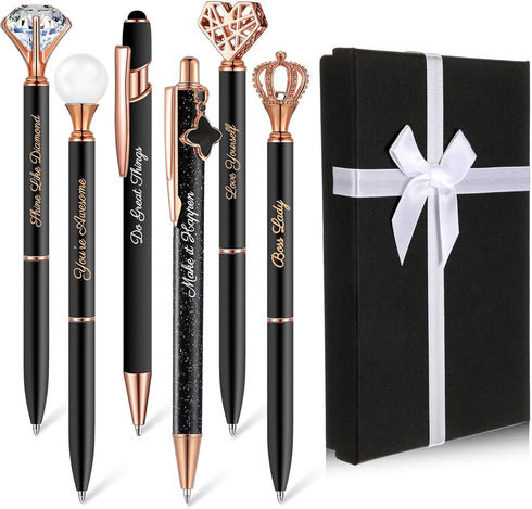 6 Pcs Fancy Pens for Women Crystal Diamond Pen for Journaling Pretty Glitter Ballpoint Pens with Box Inspirational Gifts for Women Girls College S...