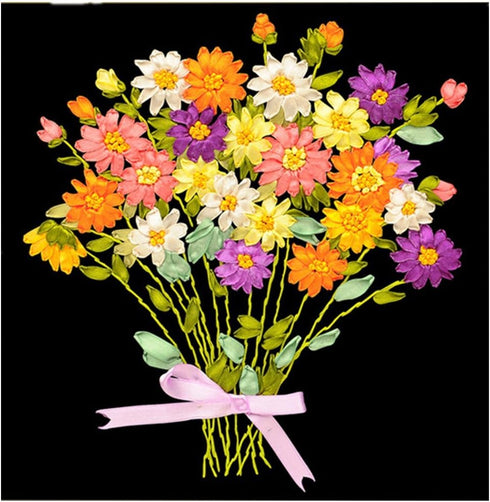 Ribbon Embroidery Kit Little Flower DIY Wall Decor with English Instruction...