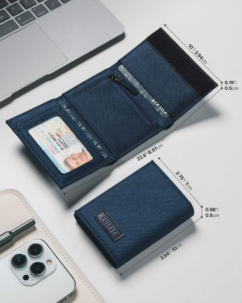 VULKIT Minimalist Leather Rfid Blocking Trifold Wallet Slim Credit Card Holder with 3 ID windows & Zipper Pocket for Men (Blue)...