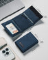 VULKIT Minimalist Leather Rfid Blocking Trifold Wallet Slim Credit Card Holder with 3 ID windows & Zipper Pocket for Men (Blue)...