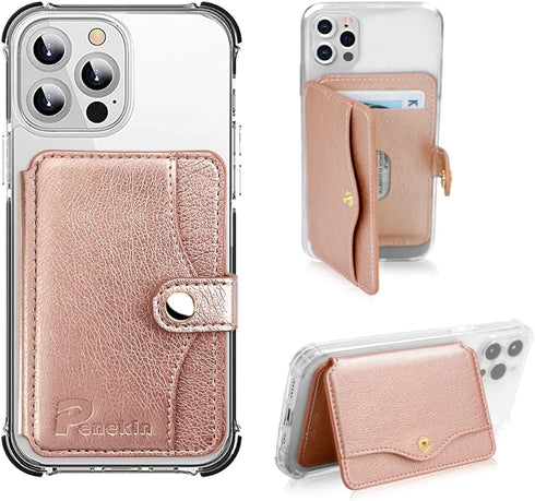 Phone Wallet Stick on,Credit Card Holder for Cell Phone,Leather Minimalist Wallet for Back of Most Smart Phone (Pink)...