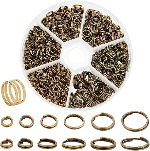 PH PandaHall 900 Pcs 6 Sizes 4/5/6/7/8/10mm Iron Split Rings Double Loop Jump Ring for Jewelry Making Antique Bronze...