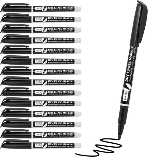 MaxGear Dry Erase Markers, 15 Count Fine Tip Dry Erase Markers Black, Fine Point Dry Erase Markers Low Odor, White Board Dry Erase Markers Bulk, T...