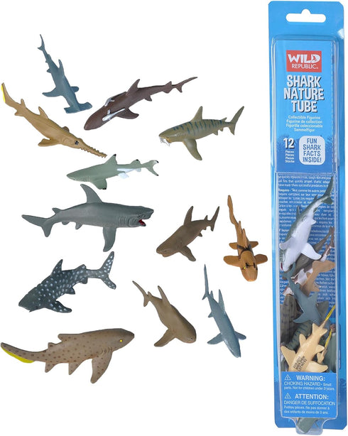 Wild Republic Shark Toys, Nature Tube, Aquatic Animal, Shark Party Supplies, Ocean Toys, Kid Gifts, Educational Toys, 12- Pieces 1.5" to 3"...