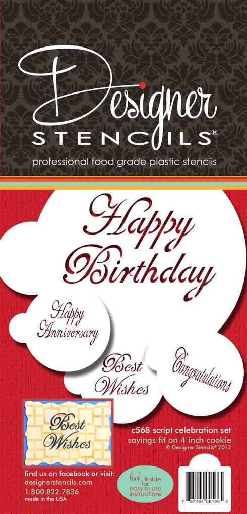 Designer Stencils Script Celebration Cake Stencils Set, Beige/Semi-Transparent...