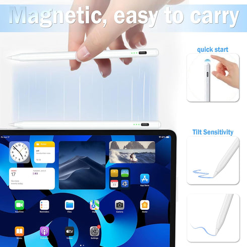 Stylus Pen for iPad, 15 mins Fast Charging Apple iPad Pencil with Palm Rejection, Tilt Sensitivity, Work for 2018-23 iPad Air 3/4/5, iPad Mini 5/6...