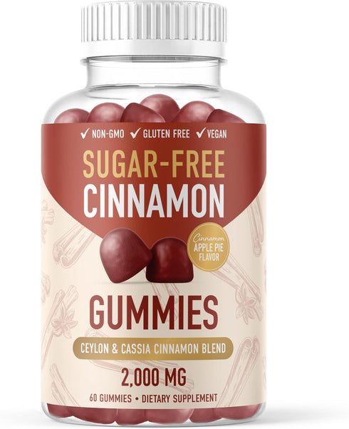 Sugar-Free Cinnamon Gummies 2000MG with Ceylon Cinnamon & Cassia Complex | Sugar-Free Lifestyle Supplement & Guilt-Free Cinnamon Apple Flavor with...