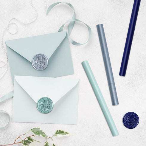 Whaline 12Pcs Dusty Blue Wax Seal Sticks Gradient Blue Color Glue Gun Sealing Wax Sticks Envelop Sealing Wax for Wedding Invitations Cards Envelop...