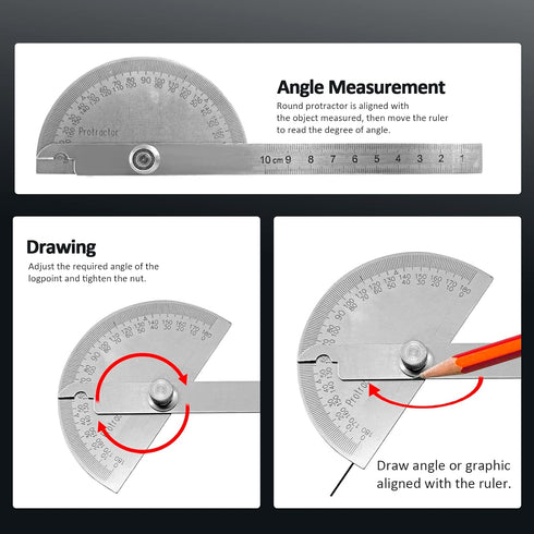 Angle Protractor 0-180 Degrees, Stainless Steel Angle Finder, Double Arms Protractor Ruler Woodworking Degree Protractor Craftsman Measuring Tools...