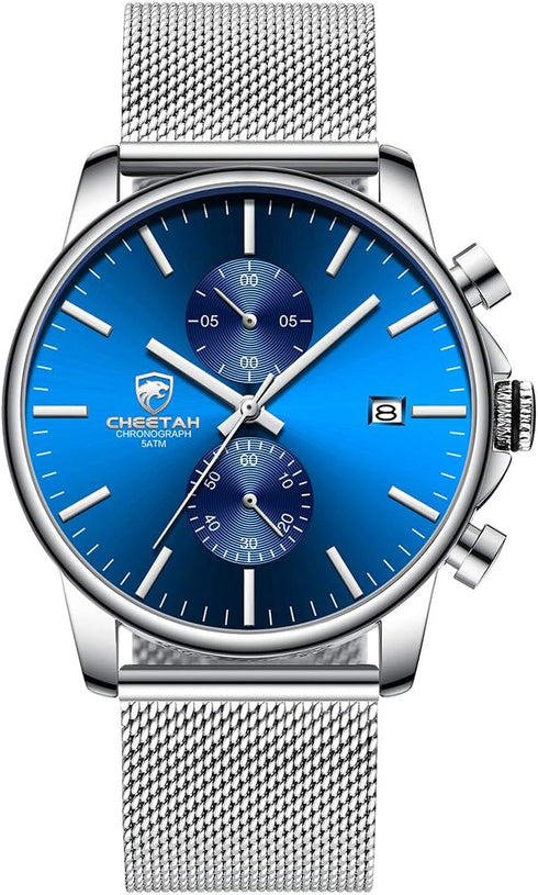 GOLDEN HOUR Mens Watch Fashion Sleek Minimalist Quartz Analog Mesh Stainless Steel Waterproof Chronograph Watches for Men with Auto Date...