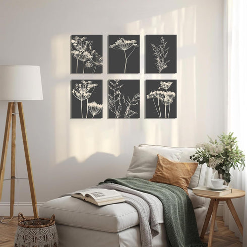 Botanical Wall Art Set of 6, Minimalist Abstract Botanical Prints Leaf Plant Wall Decor Canvas Painting, Boho Farmhouse Floral Botanical Wall Deco...