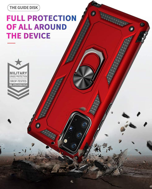 Military Grade Drop Impact for Samsung Galaxy Note 20 Case 360 Metal Rotating Ring Kickstand Holder Armor Heavy Duty Shockproof Case for Galaxy No...
